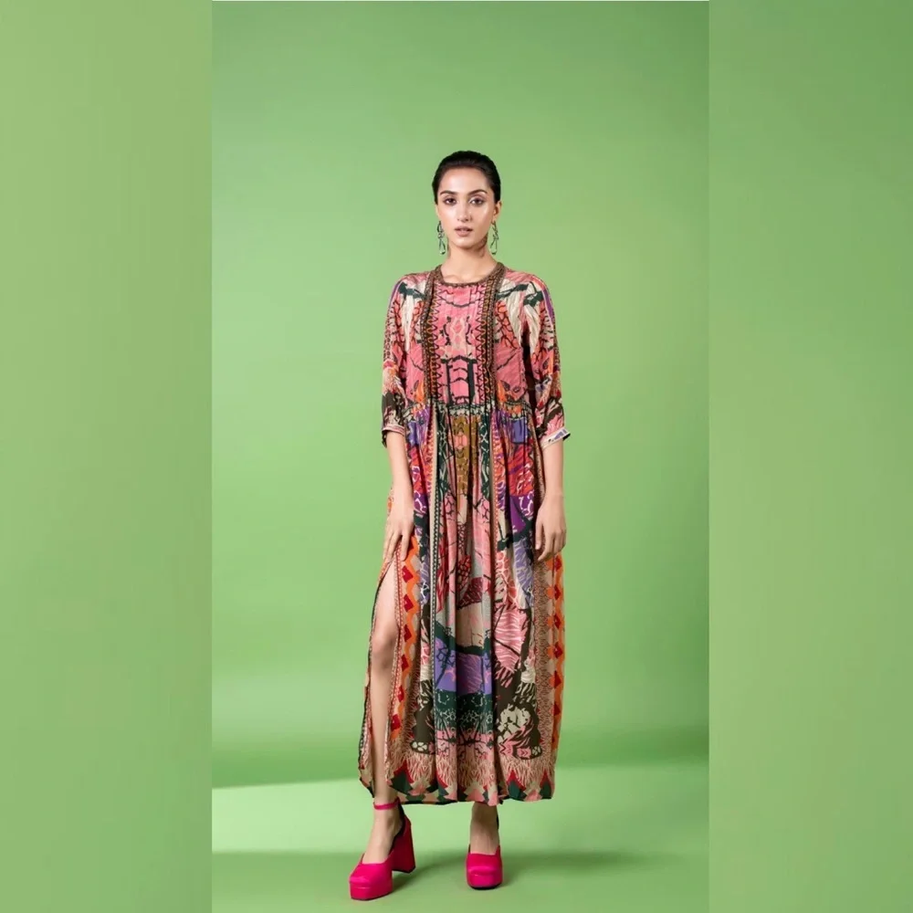 NEON ANIMALSKIN PRINT KAFTAN DRESS - Picture 1 of 5